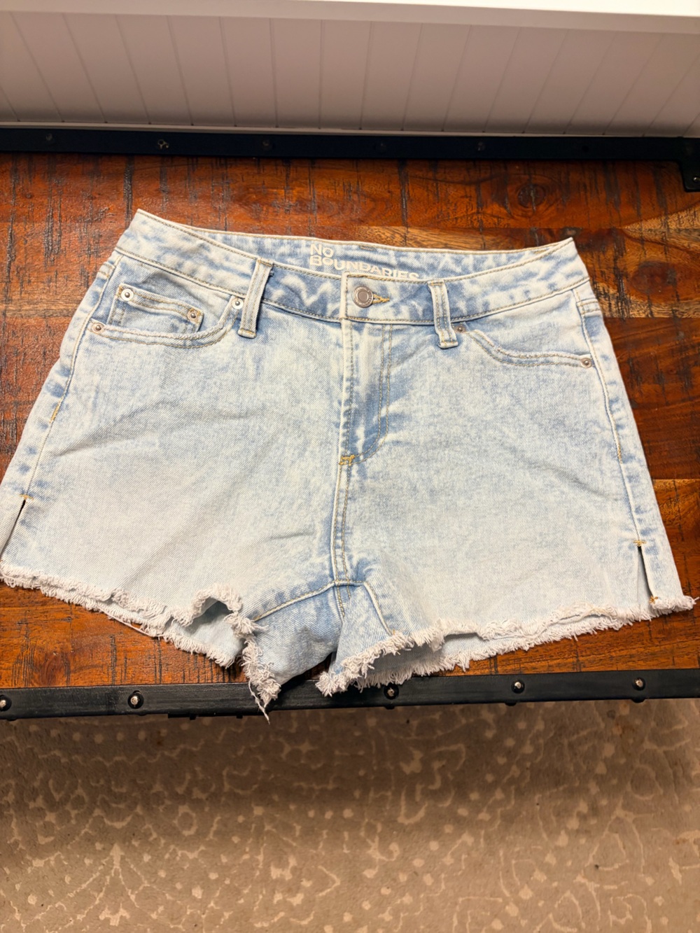 No Boundaries Light Blue Frayed Hem Denim Shorts